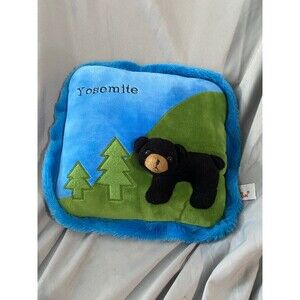 Unipak Plush Toys Blue Pillow 3D Bear Yosemite Mountain Log Cabin Decor 11x12in